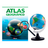 Kit Globo 21cm C/ Led + Lupa + Atlas Escolar Atualizado