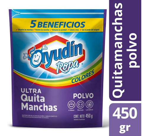 Quitamanchas Polvo Ropa Ultra Colores Sin Lavandina X 450 G