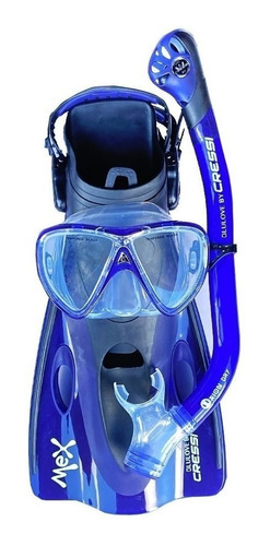 Set Cressi Snorkeling Mex Visor, Snorkel, Aletas Azul L/ Xl