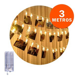 Guirnalda Tira Luces Led Broche Blanco Calido 3 Mts A Pilas