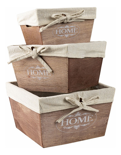 Canasto Cajon Cesto Madera Tela Set X3 Home Pettish Online