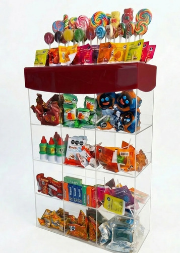 1 Dulcero Acrílico Exhibidor Dulces Tiendas 12 Esp 45x65x18