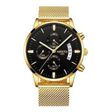 2309 Relógio Nibosi Dourado Malha  Aço Masculino Nota Fiscal