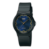 Reloj De Pulsera Casio Mq-76 De Cuerpo Color Negro, Analógico, Fondo Azul, Con Correa De Resina Color Negro, Bisel Color Dorado