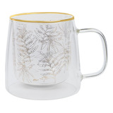 Taza Doble Vidrio Golden Leaves 400 Ml