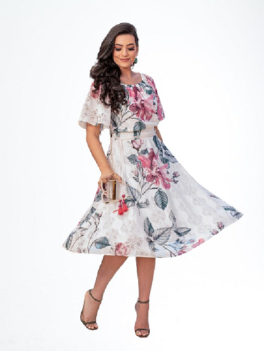 Vestido Midi Evasê Em Renda Primavera Fascínius