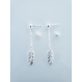 Aretes Plata Ley 925 Pluma Con Perla Dama Moda Accesorios