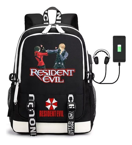 Mochilas Escolares Resident Evil Con Puerto De Carga Usb