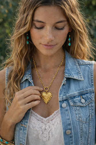 Collar Bohemio Vintage Vaquero Cabeza De Toro, Corazón
