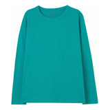 Blusa Básica Hering Kids Infantil Manga Longa Verde Água