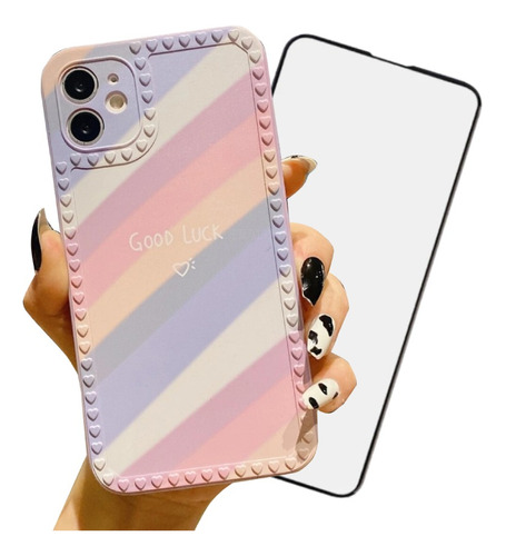 Carcasa Funda Silicona Multicolor + Lámina Para iPhone