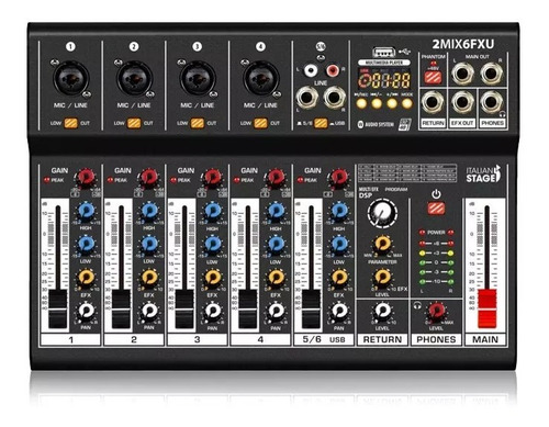 Mezclador Italian Stage Is 2mix6fxu Con Interfaz Usb Y Bt