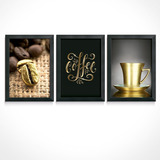 Quadro Decorativo Café Gourmet Copa Cozinha Espresso Dourado