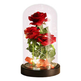  Cupula De Cristal  Con Luz Led Y Rosas Artificiales Rojas