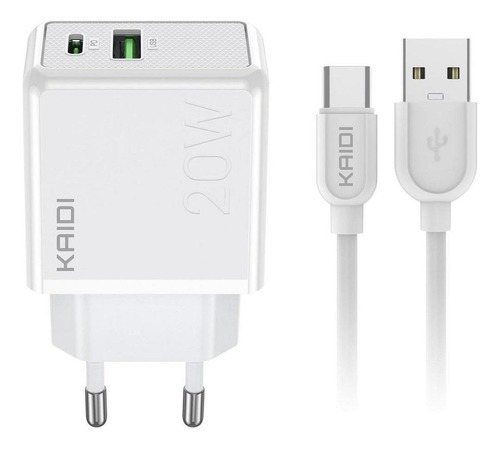 Carregador Kaidi 3.0 Turbo Power Cabo Tipo C Usb-c Cor Branco