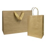 Kit Sacola Papel Kraft Grande 35x25x10cm + Sacola 18x24x9cm