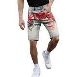 Logeqi® Hombres Shorts De Mezclilla Con Estampado De Letras