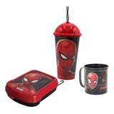 Kit Infantil Homem Aranha Escolar Copo Caneca Sanduicheira