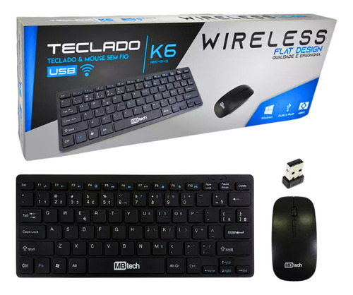 Kit Mini Teclado E Mouse Sem Fio Wireless Slim Flat K6