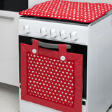 Cortina Forno + Capa P/tampa Fogão 6 Bocas - Poá Vermelho