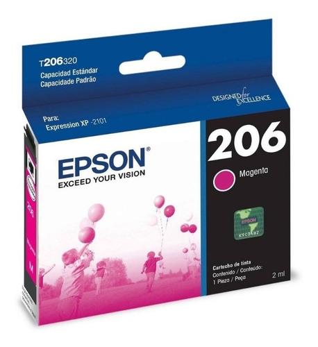 Cartucho Epson Original 206 Para 2101 Xp2101 Magenta