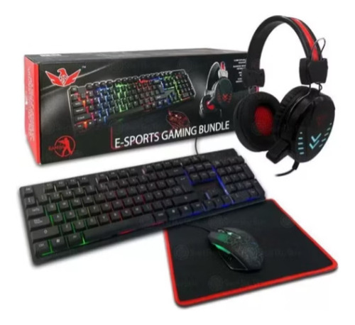 Combo Gamer Teclado Ñ Con Luces + Mouse Audífonos Y Mousepad