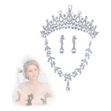 3pz Corona Tiara Pendientes Collar Carnaval Novia Fiesta