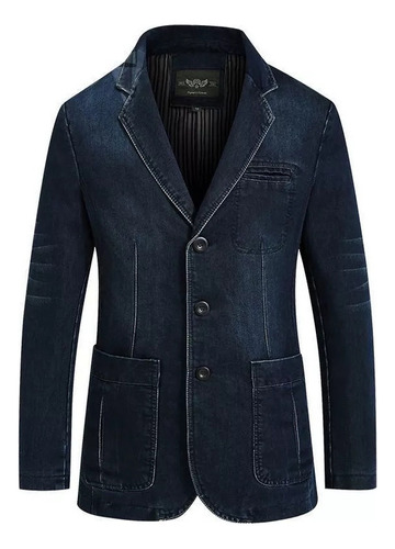 Saco Blazer Hombre Mezclilla Jean Bolsillo Grande Slim Cut,a