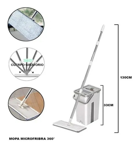 Mopa Limpiador Trapeador Para Pisos Giro 360º Gris