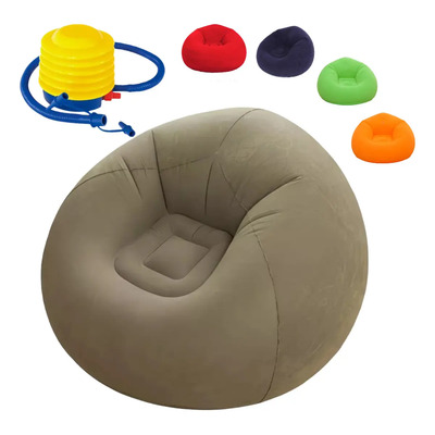 Sillón Sofá Inflable Silla Aterciopelada Puff Cómodo +bomba Color Marrón Claro | Meses sin interés