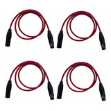 Paquete  4 Cables Xlr 1m Macho-hembra Alta Calidad Rojo Dj