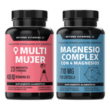 Kit - 1 Multivitaminico De Mujer Con 23 Ingredientes Y Vitamina D3 + 1 Magnesio Complex Con Citrato De Magnesio, Glicinato De Magnesio Y Gluconato De Magnesio - Sin Rellenos - Paquete