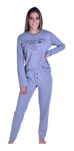 Pijama De Frio Inverno Malha Longo Calça Comprida 