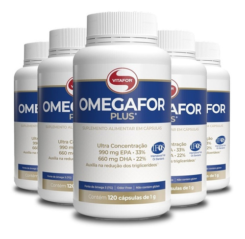 Kit 5 Ômegafor Plus  Vitafor  Ômega 3 1g -  Epa Dha 120 Cáps