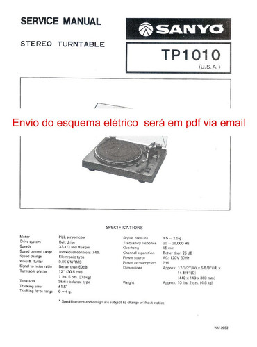 Esquema Toca Discos Sanyo Tp1010 Tp 1010  Via Email