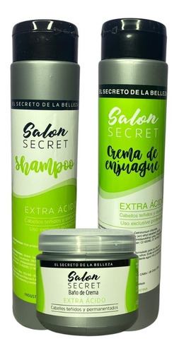 Combo Salon Secret Shampoo Enjuague Ácido 370+ Baño De Crema