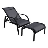 Cadeira Espreguiçadeira Com Pufe Aluminio Tela Sling Piscina