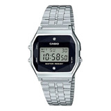 Reloj De Pulsera Casio Vintage A159 De Cuerpo Color Plata, Digital, Fondo Negro, Con Correa De Acero Inoxidable Color Plata, Dial Negro, Minutero/segundero Negro, Bisel Color Plata Y Hebilla De Gancho