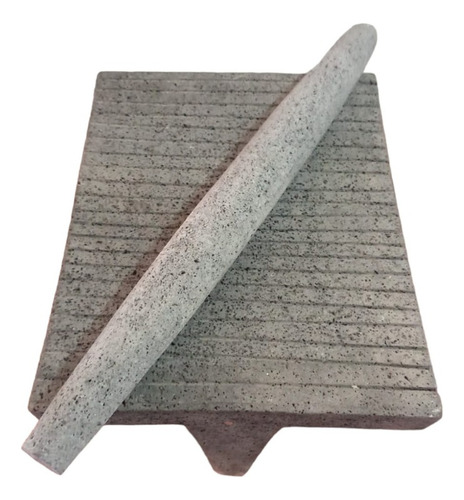 Metate Negro De Piedra Volcanica 35x47cm Con Metlapil