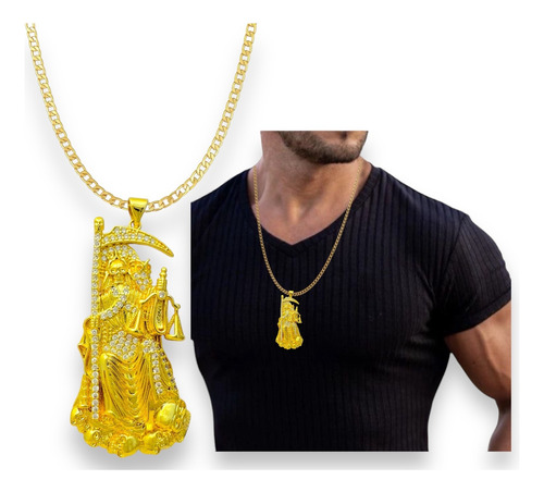 Santa Muerte Oro Lam Y Zirconias + Cadena