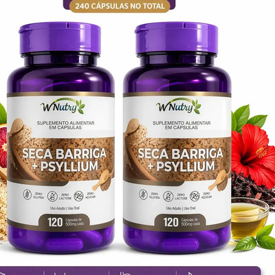 Kit 2 Seca Barriga Com Psyllium Chá Verde Híbisco Laranja Moro Morosil Glucomanan Kojac Desincha 240 Capsulas | Parcelamento sem juros