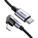 Cable Cargador Usb C 2mts Ugreen Carga Rapida iPhone En L 90 Color Negro