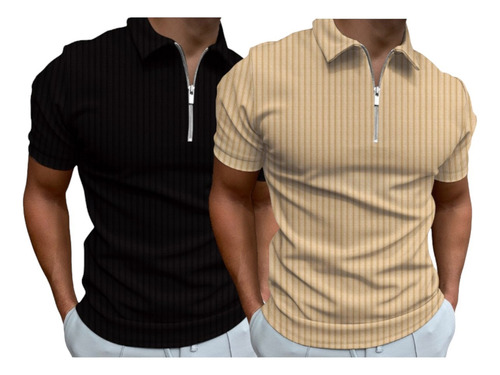 Kit 2 Camisa Polo Manga Curta Com Ziper Gola Polo Masculina