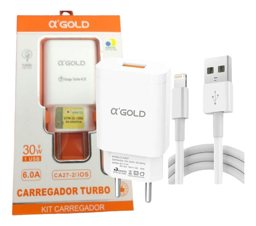 Carregador Agold Turbo 30w 6a iPhone 8/x/11/12/13/14 Usb