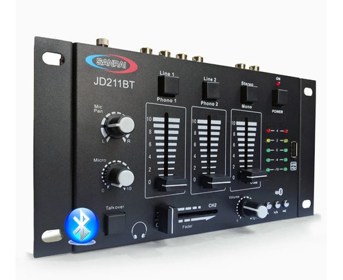Consola Mixer Dj Stereo 3 Canales 4 Entradas + Usb Bluetooth