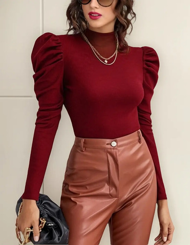 Blusa Manga Abullonada Elegante Moda Mujer