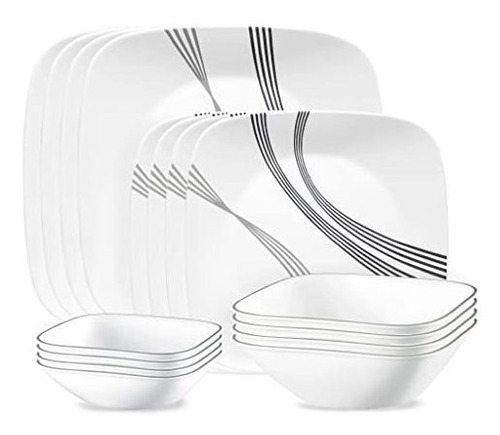 Set De Vajilla 16 Piezas Corelle Diseño Rayas Negras