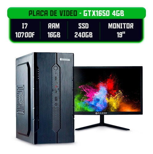 Cpu Completo I7 + Ram 16gb Ssd 240gb Gtx1650 4gb Monitor 19 