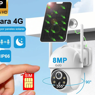 Ojo 4g Cámara Vigilancia Exterior Sim Solar Inalámbricos 8mp Cámara De Seguridad Exterior Blanco
