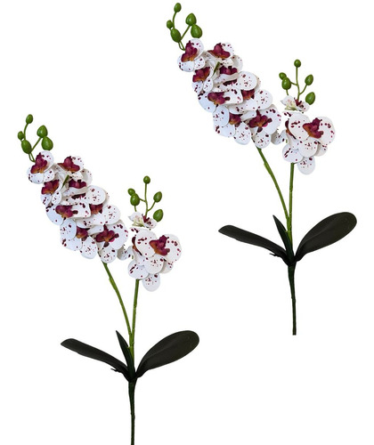 2 Orquídeas Com Folhas Flor Artificial Silicone Toque Real